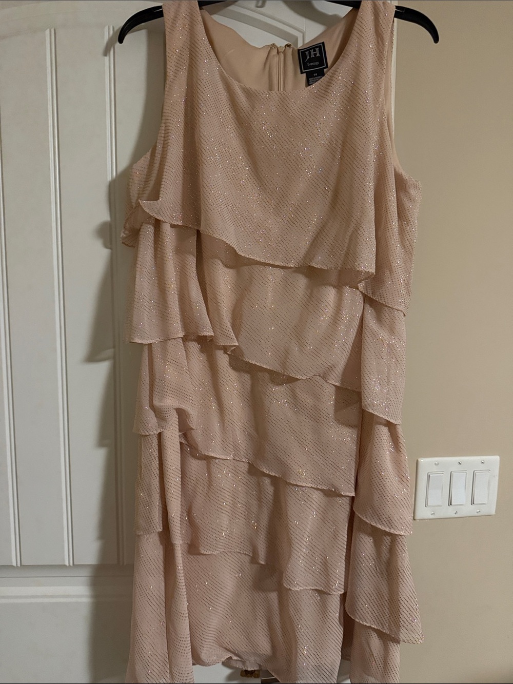 JM Collection Blush Tiered Ruffle Midi Dress